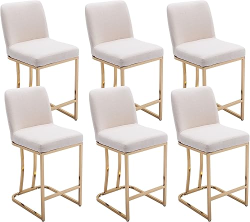 Miniatura 14 de VESCASA Taburetes de bar de piel sintética de 24 pulgadas de alto con respaldo, sillas tapizadas modernas de mediados de siglo con marco de metal