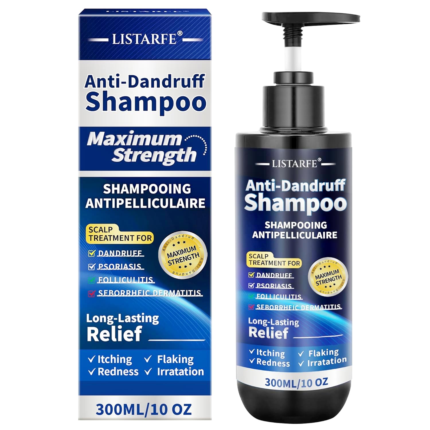 Dandruff Shampoo for Men and Women, Anti-Fungal Shampoo for Psoriasis & Seborrheic Dermatitis – Scalp Treatment for Itching, Flaking & Redness Relief, 300ML (300ml, Peppermint)
