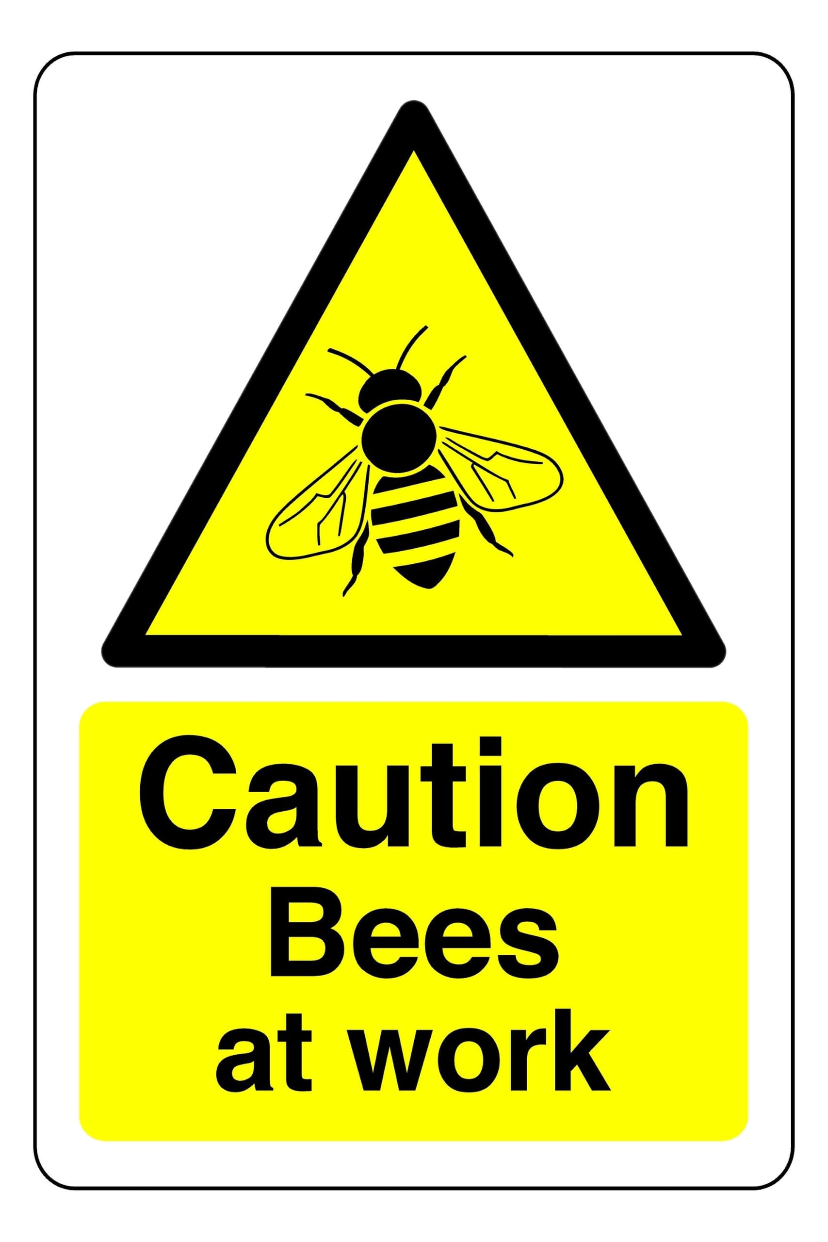 Caution Bees At Work - safety sign - 1.2mm Rigid plastic for indoor/outdoor usage (300mm x 200mm) Viewing Distance within 7m.