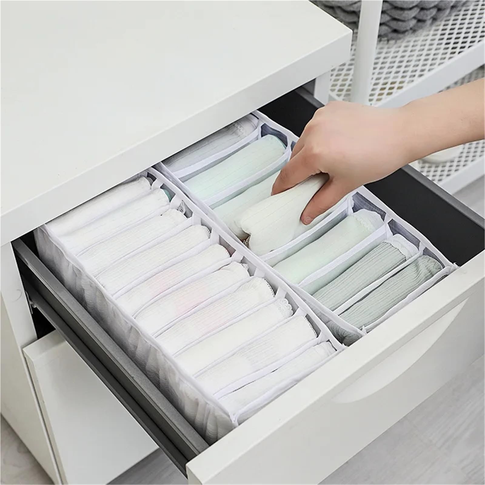 Scatola Porta Calzini Organizzatore di biancheria intima for guardaroba, vestiti, armadietti, cassetti, reggiseni, calzini, scatola immagazzinaggio(White 11 grid,10PCS)