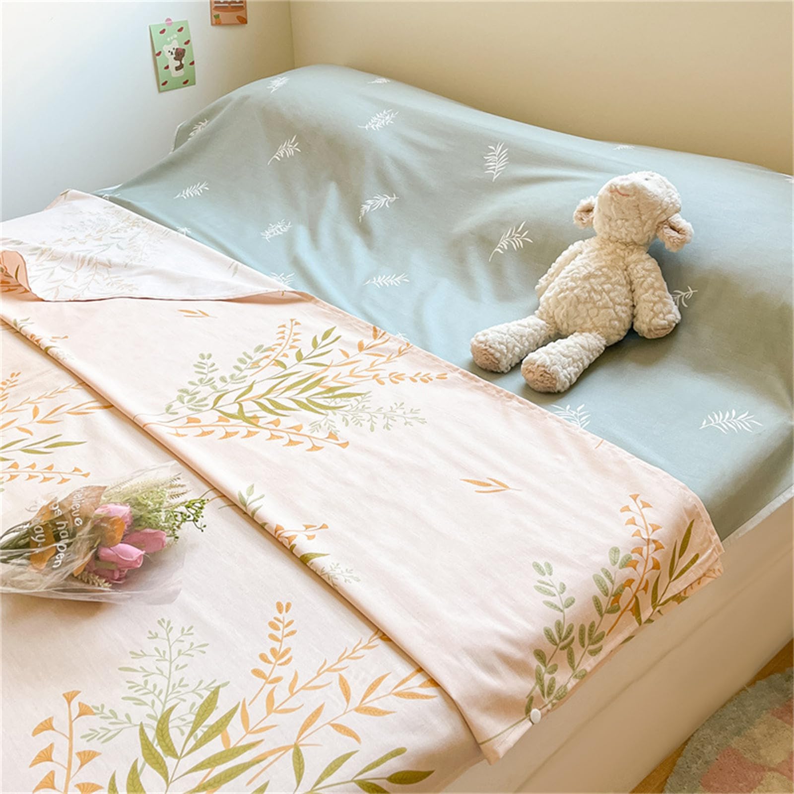 Highdi Saco de Dormir Ligero, Saco de Dormir Doble Adulto con Compartimento para Almohada Sábana de Camping Portátil Ultraligero-Impresiones Bonitas