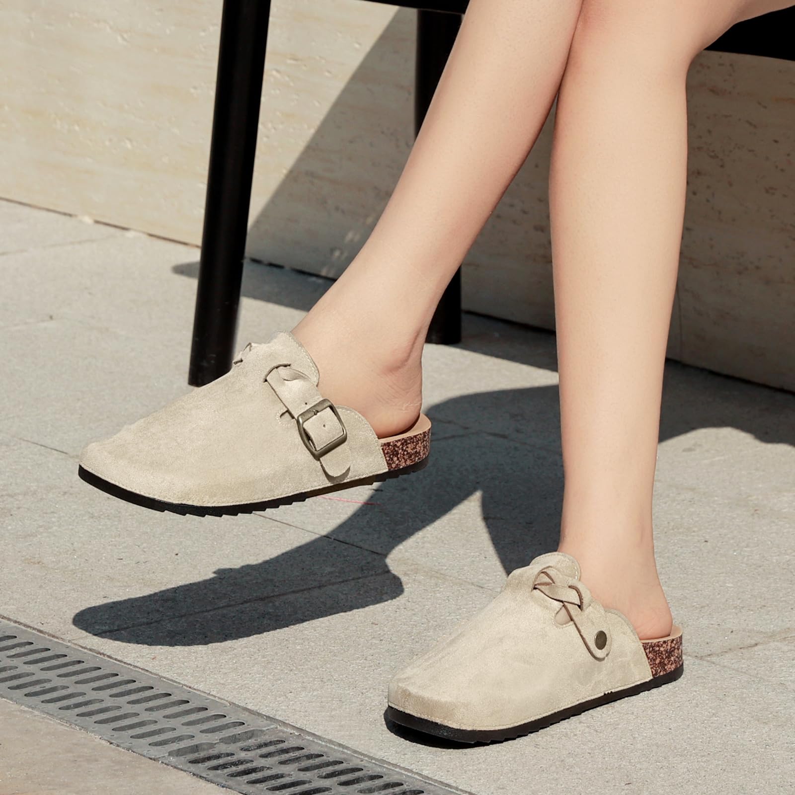 Sabot Uomo Ciabatte Donna,Zoccoli in Pelle con Sottopiede in Sughero,Sandali Uomo/Donna Pantofole in Pelle Scarpe da Giardino Traspirante