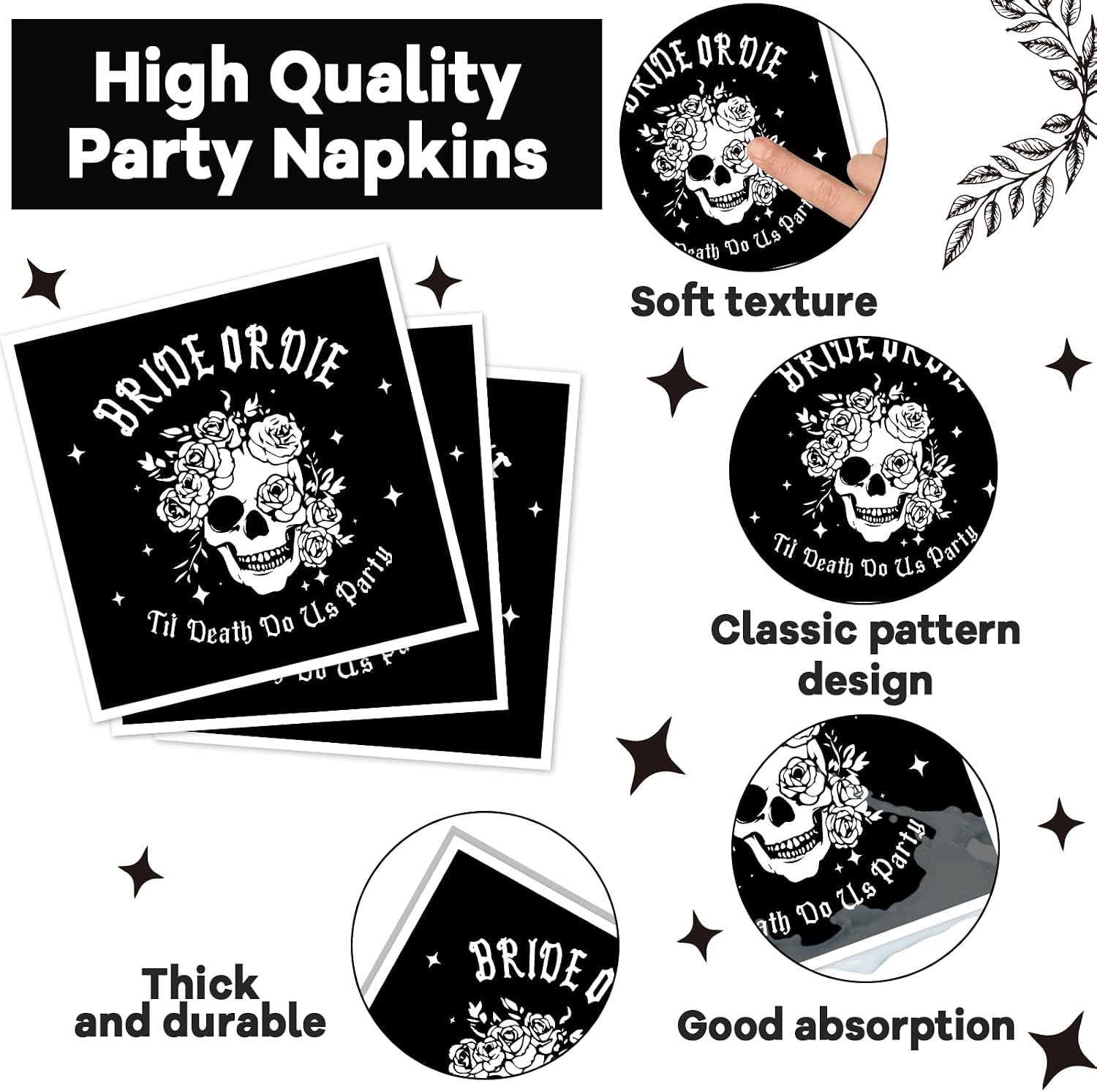 96pcs Bride or Die Bachelorette Party Plates and Napkins, Till Death Let's Birthday Decorations for Bridal Shower Party Dessert Plates, Halloween Bachelor Birthday Tableware Decor, Serves 24