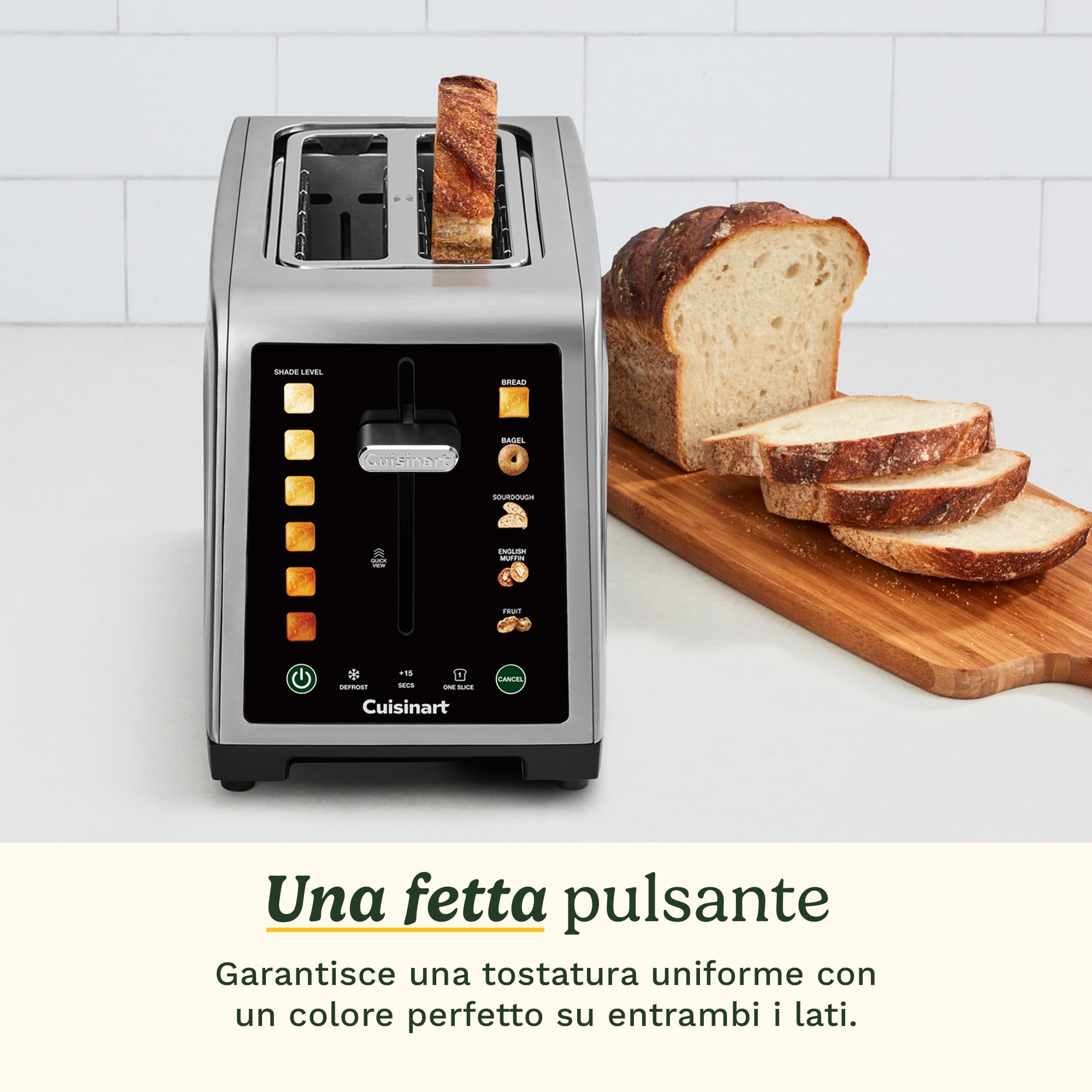 Cuisinart SimpliTouch XL Tostapane 2 fette | Fessure extra-large | Display touch a colori | High-Lift QuickView™ | Programmi pane, bagel, muffin | Funzioni scongelamento, boost +15s | Acciaio inox