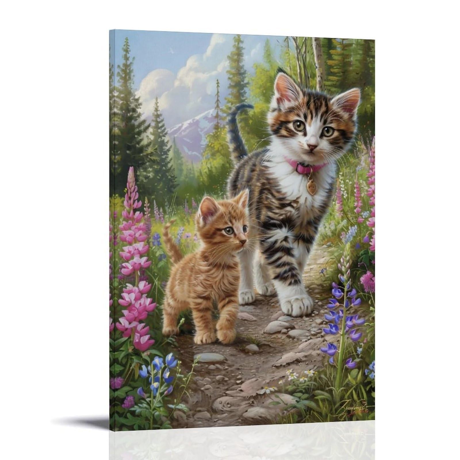 WHOUHJYE Forest Cat Family 03 Poster Wall Art Canvas Vintage Aesthetic Painting Decor for Rooms 24x36inch Frame-style