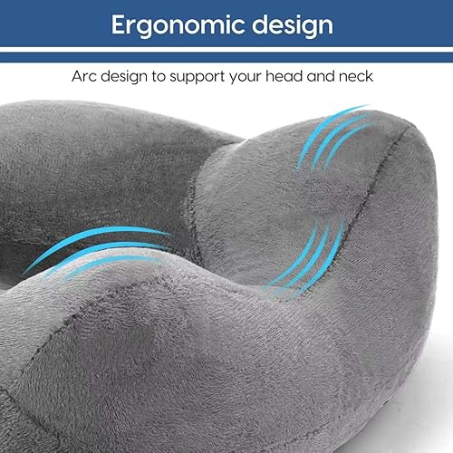 Miniatura 9 de Almohada inflable de viaje para avión, almohada inflable para el cuello para viajar con terciopelo suave, funda lavable para dormir, avión, tren,