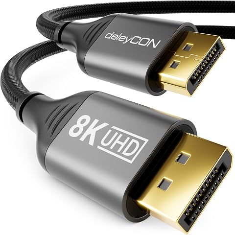 deleyCON 3,0m 8K Cavo DisplayPort (8K@60Hz 4K@165Hz 2K@360Hz) UHD WQHD HDR HDCP 2.2 Display Port - AMD FreeSync NVIDIA G-Sync - Ideale per Monitor da Gioco e Display Port - Grigio Nero