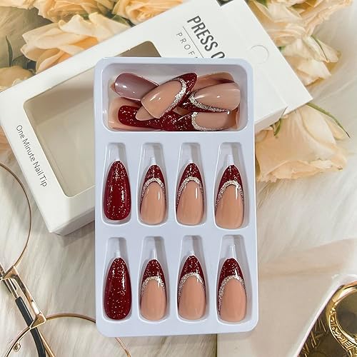 Miniatura 22 de Uñas postizas a presión de almendra, medianas, uñas postizas artificiales con bonito diseño de flores, cobertura completa, reutilizables