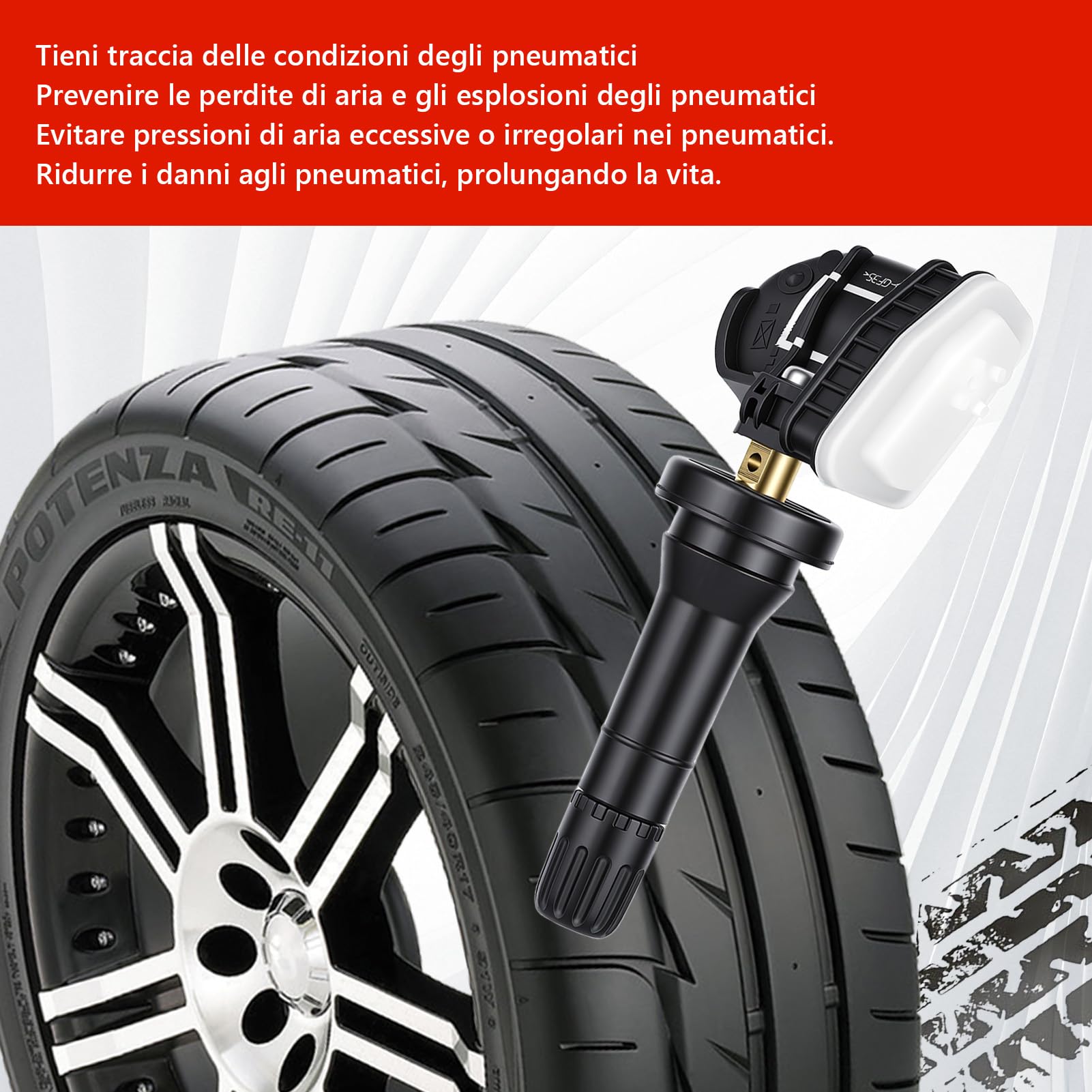 4Pcs Sensori di Monitoraggio della Pressione dei Pneumatici, Monitora accuratamente e Alta Precisione, Tpms Sensor per Ford B-Max C-Max Ecosport Fiesta Focus Mondeo