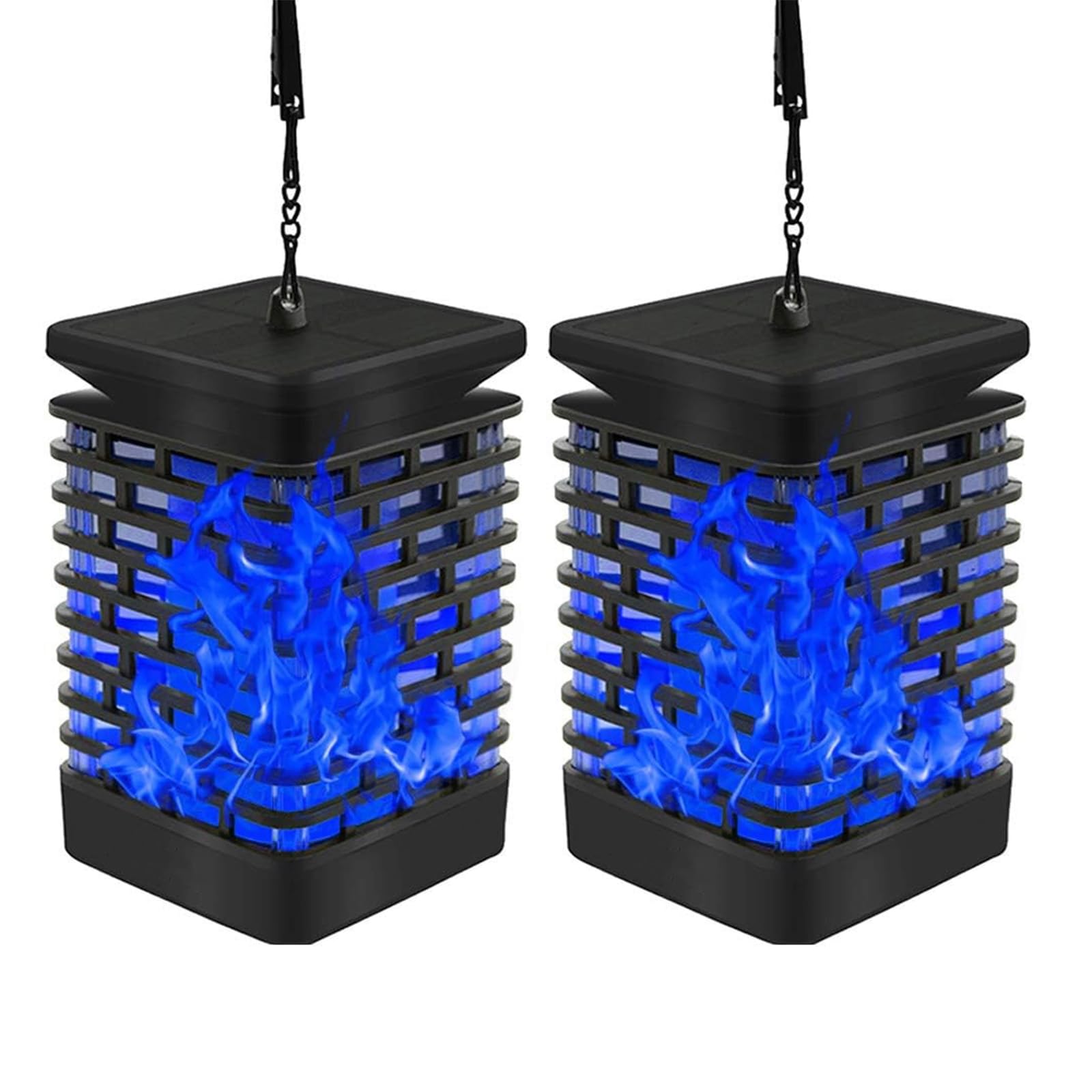 2 Pezzi Lanterna Solare da Esterno, Luci a Fiamma Solare, Lampada Solari da Appendere Impermeabile, Lanterne da Esterno per Patio, Giardino, Cortile (Blu)