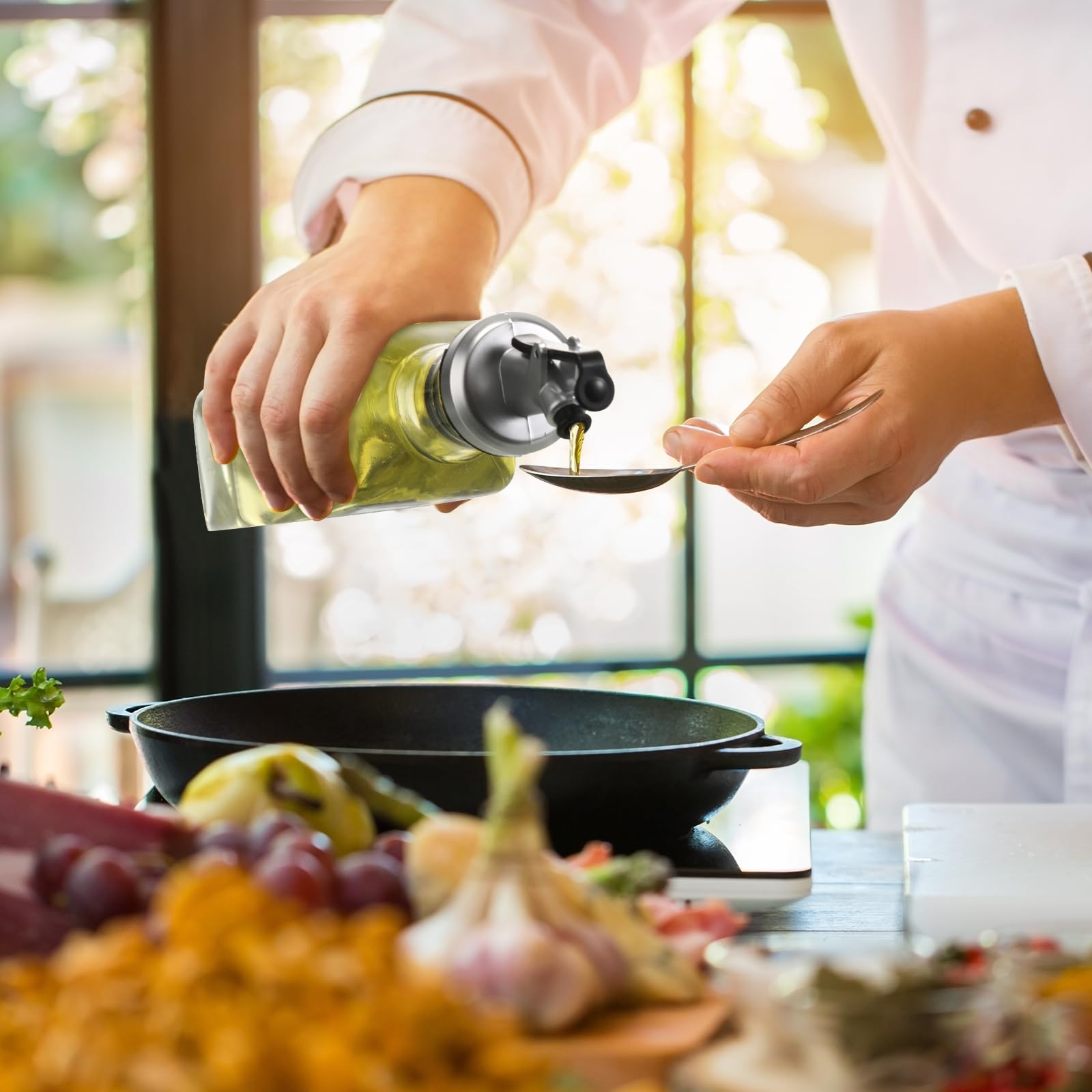 Uiifan Olivenöl-Flaschenspender-Set, Öl- und Essigspender, Glasbehälter mit 10 Ausgießern, 1 weißen Markern, 1 Metalltrichter, 1 Bürste und 16 leeren Etiketten für Küche, Kochen, 10 Stück