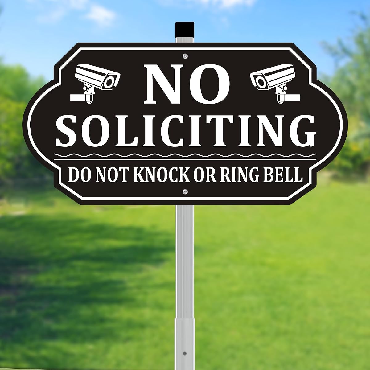 No Soliciting Sign for House, No Soliciting Signs for Front Door, Heavy Duty Aluminum Yard Signs with 28-Inch Stake UV Protected Weather Resistant and Easy Install for Lawns Garden(14x7 inches) (Black, 14 x 7 inches no soliciting sign for house)