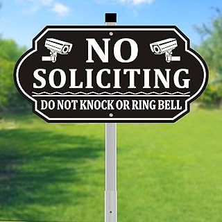 No Soliciting Sign for House, No Soliciting Signs for Front Door, Heavy Duty Aluminum Yard Signs with 28-Inch Stake UV Protected Weather Resistant and Easy Install for Lawns Garden (14x7 inches, Black)
