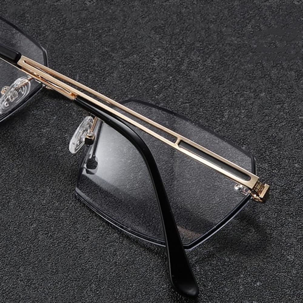 FREAZE Rahmenlose Lesebrillen Diamantschliff HD Brille Lesehilfe Herren Lesebrille Unternehmen Schwarz 1.0 2.0 3.0 Anti Blaulicht Anti Müdigkeit (Size : +1.5)