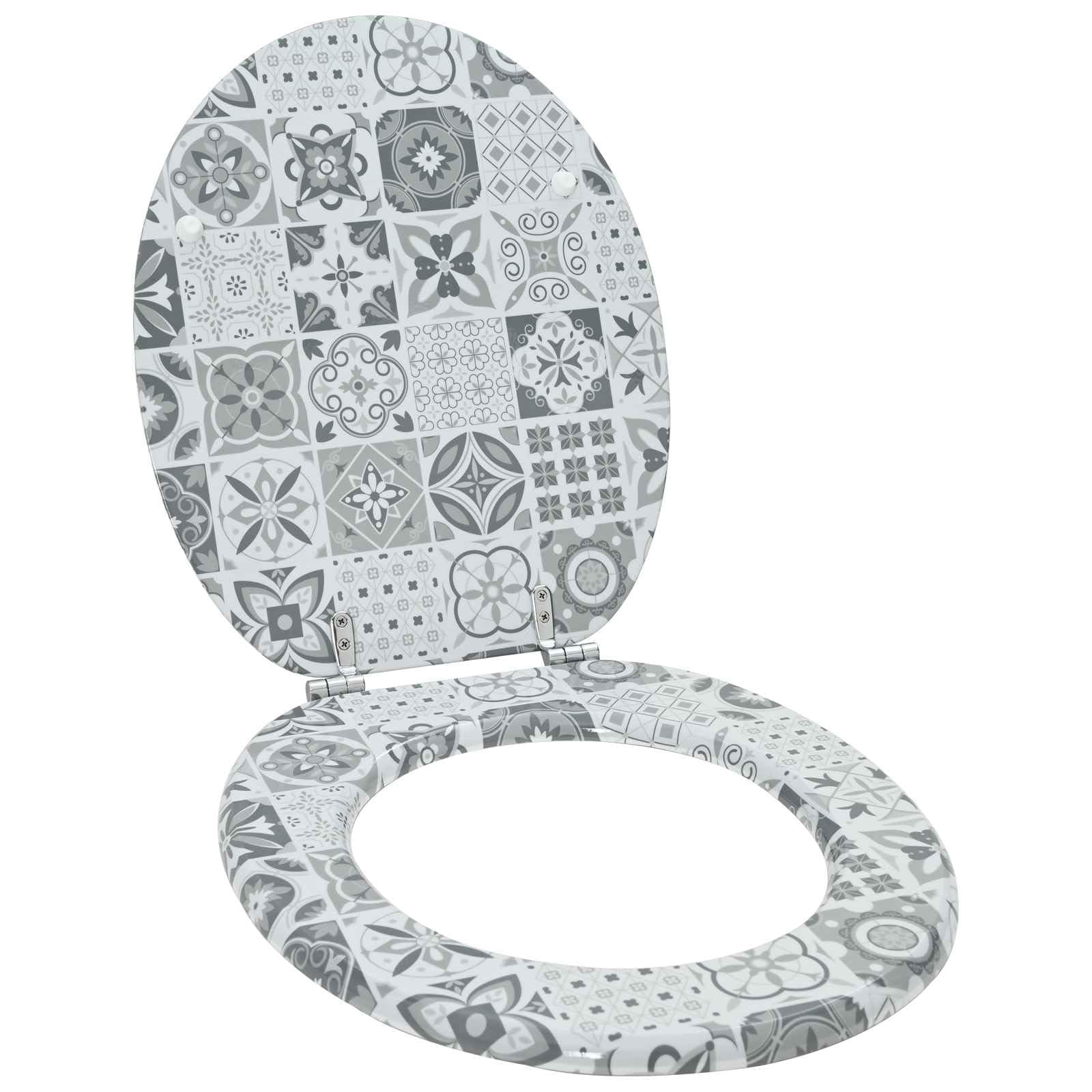 Asiento de inodoro de cierre suave, tablero de fibra de densidad media, 44 x 38 cm, con descenso automático, asiento antideslizante y fácil fijación para baño, invitados, inodoro, comodidad e
