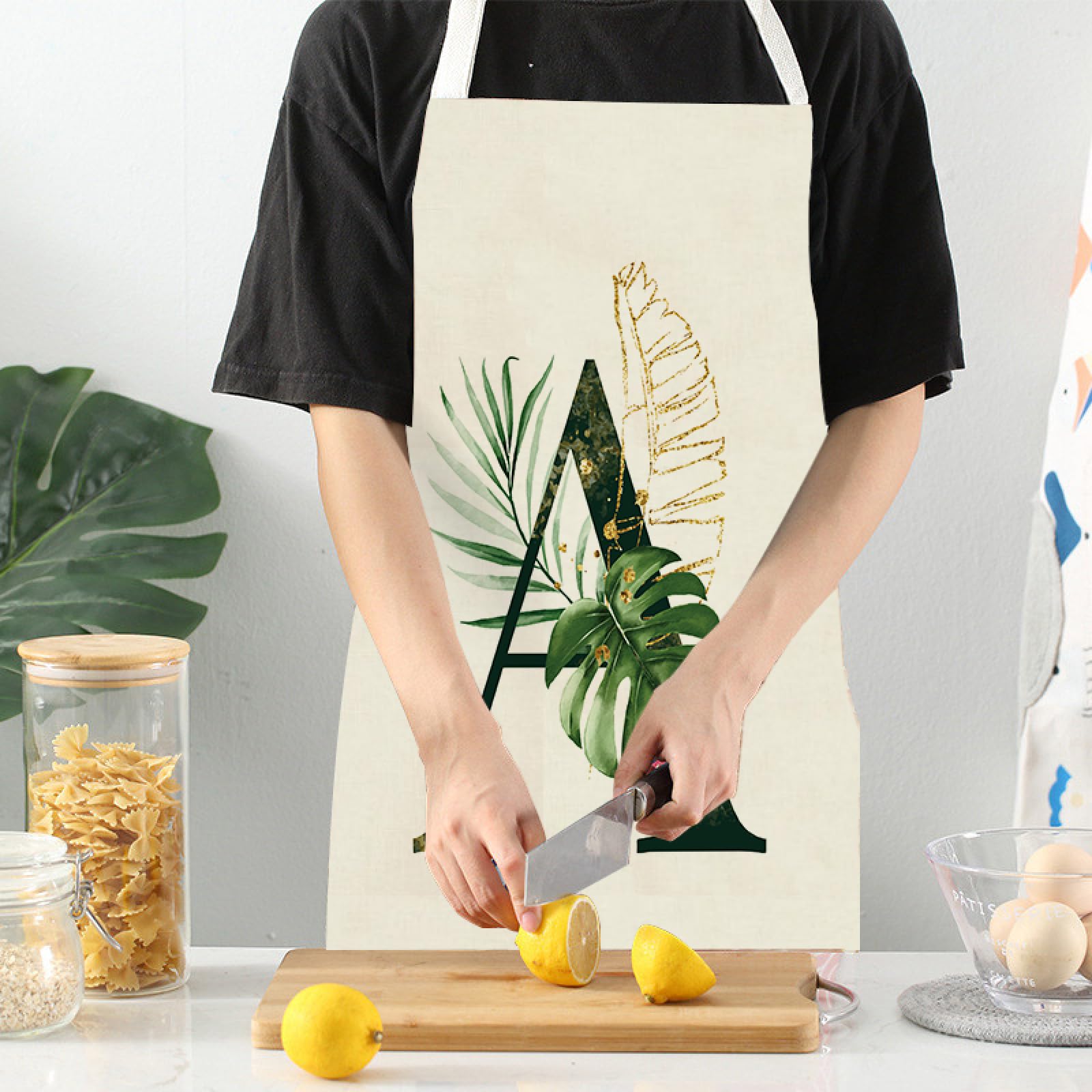 Delantal De Lino Sin Mangas Delantal Con Estampado De Letras De Hoja Verde Cocina Impermeable Resistente A Las Manchas Delantal Mujeres Hombres Delantal De Cocina Para Hornear Delantal De Limpiez