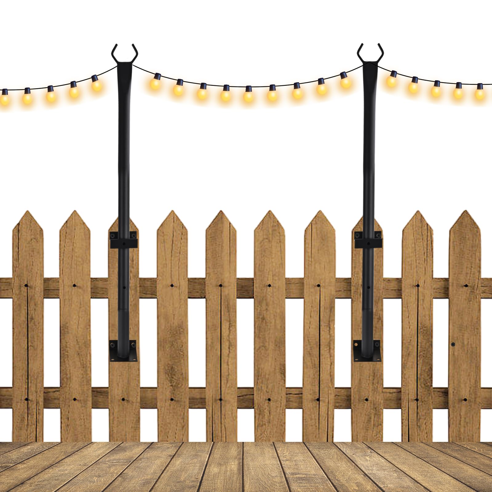 4 Ft String Light Poles for Fence- 2 Pack Outdoor Light Poles Hanging Light Poles for Deck String Lights