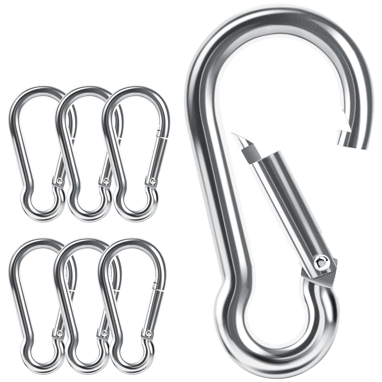 Caianwin 6 Stück Karabinerhaken M8*80mm,DIN 5299C Karabiner Tragfähigkeit bis zu 181kg Karabinerhaken Groß aus verzinktem Stahl für Rucksack, Hundeleine, Camping, Reisen, Wandern