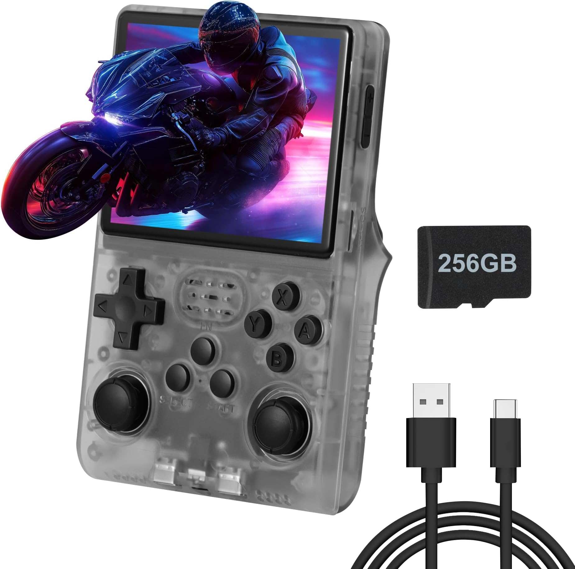 R40S Pro Handheld Game Console, Over 30,000 Pre-Installed Games, More Than 20 Retro Emulator Systems, 3.5 inch IPS Full-View HD Screen，256GB (Gray)