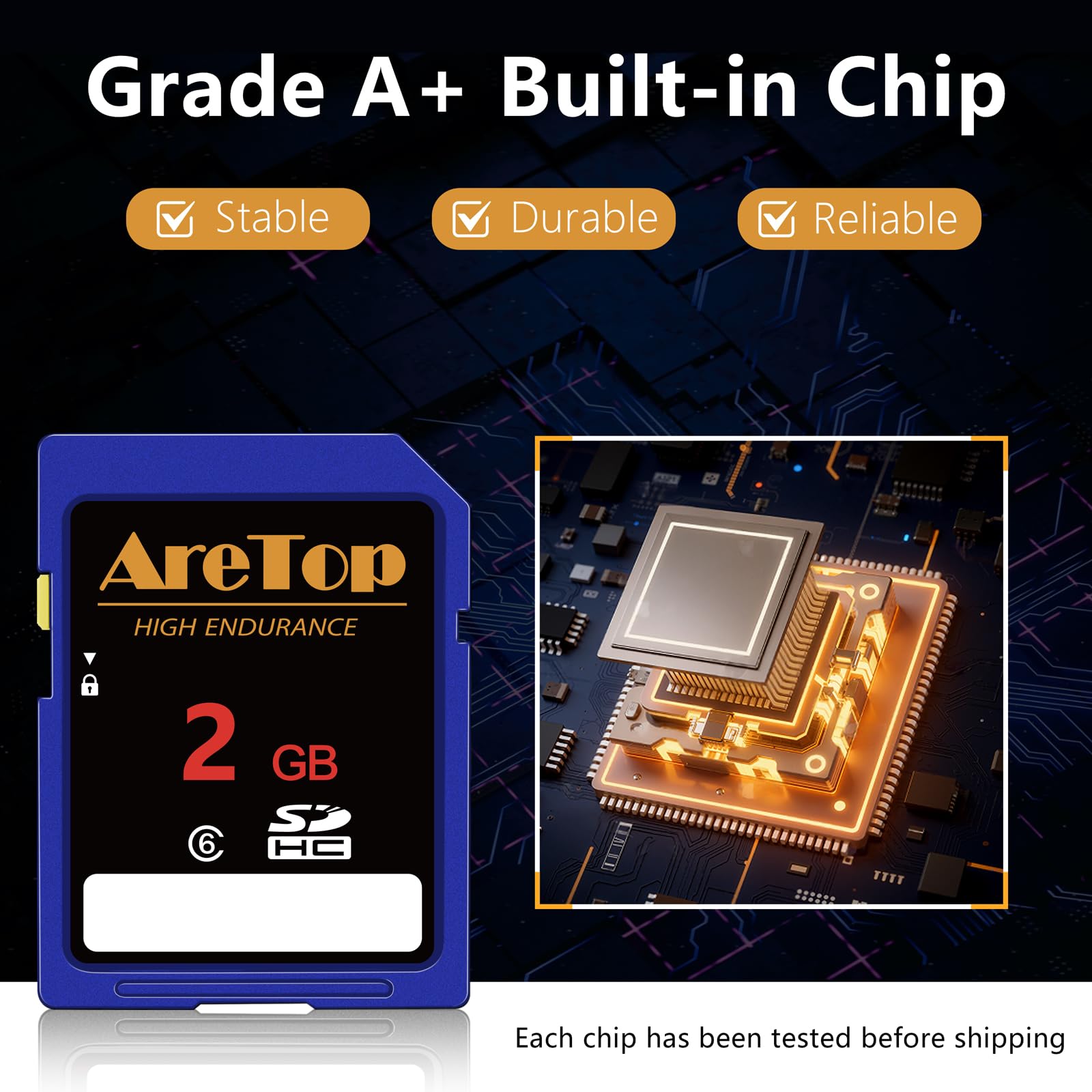 AreTop Tarjeta SD de 2 GB, paquete de 5 tarjetas de memoria SDHC UHS-I Clase 6, paquete de 5 tarjetas digitales seguras de video Full HD de 2 GB para cámaras, DSLR, cámaras de acción y cámara de