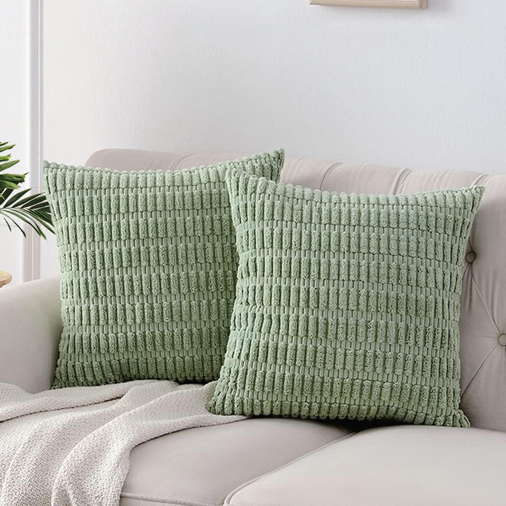 Fancy Homi2 Packs Sage Green 26x26 Pillow Covers, Euro Pillow Covers with Stripe Pattern, Big Throw Pillow Covers for Couch Bedroom 66x66 cm