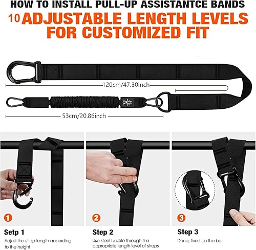 Miniatura 7 de Bandas de asistencia para dominadas, banda de resistencia ajustable y resistente para barra de dominadas, peso y tamaño ajustable con cómodos pies