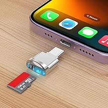 Micro SD Card Reader Compatible for iPhone 16/16 Plus/16 Pro/16 Pro Max/15/15 Plus/15 Pro/15 Pro Max, Mini USB Type C to Micro SD/TF Card Reader Viewer Micro SD Card Adapter, Plug and Play, Silver