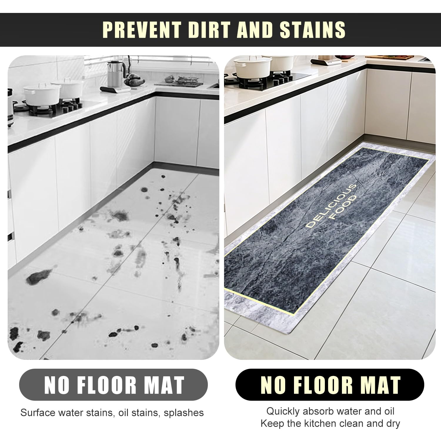 Küchenteppich Waschbar, Küchenläufer Rutschfest, Küchenteppich Rutschfest Kitchen Rug Diatomeenerde Beschichtung Ölabweisend und Schmutzresistent Antirutsch Boden Europäisches Muster 120x30 cm