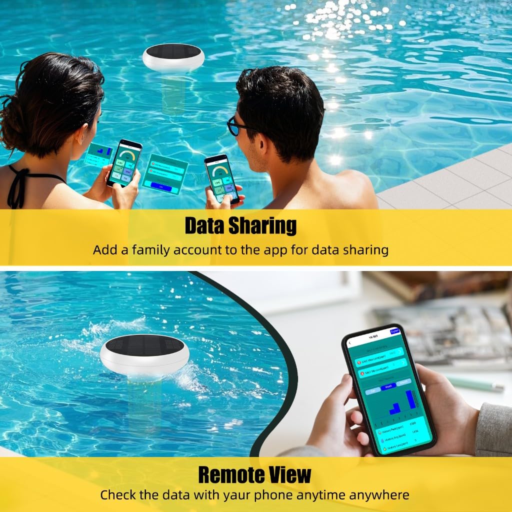 Tester Acqua Piscina 7 In 1 Galleggiante Analizzatore Senza Fili - Monitor Solare Connesso Per Manutenzione Intelligente