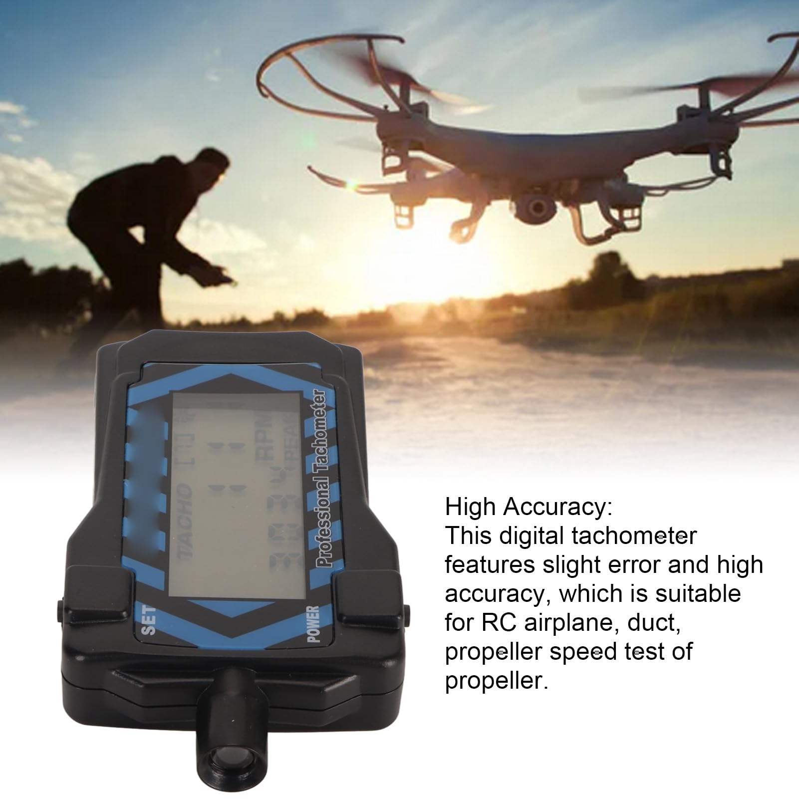 Annadue LED Hand Drehzahlmesser, G.T. Propeller Tachometer mit Lanyard 2-9 RC, Drohnen Propeller Geschwindigkeitstester, Digitaler LED Hand Drehzahlmesser für RC Drohnen Modellierungszubehör.