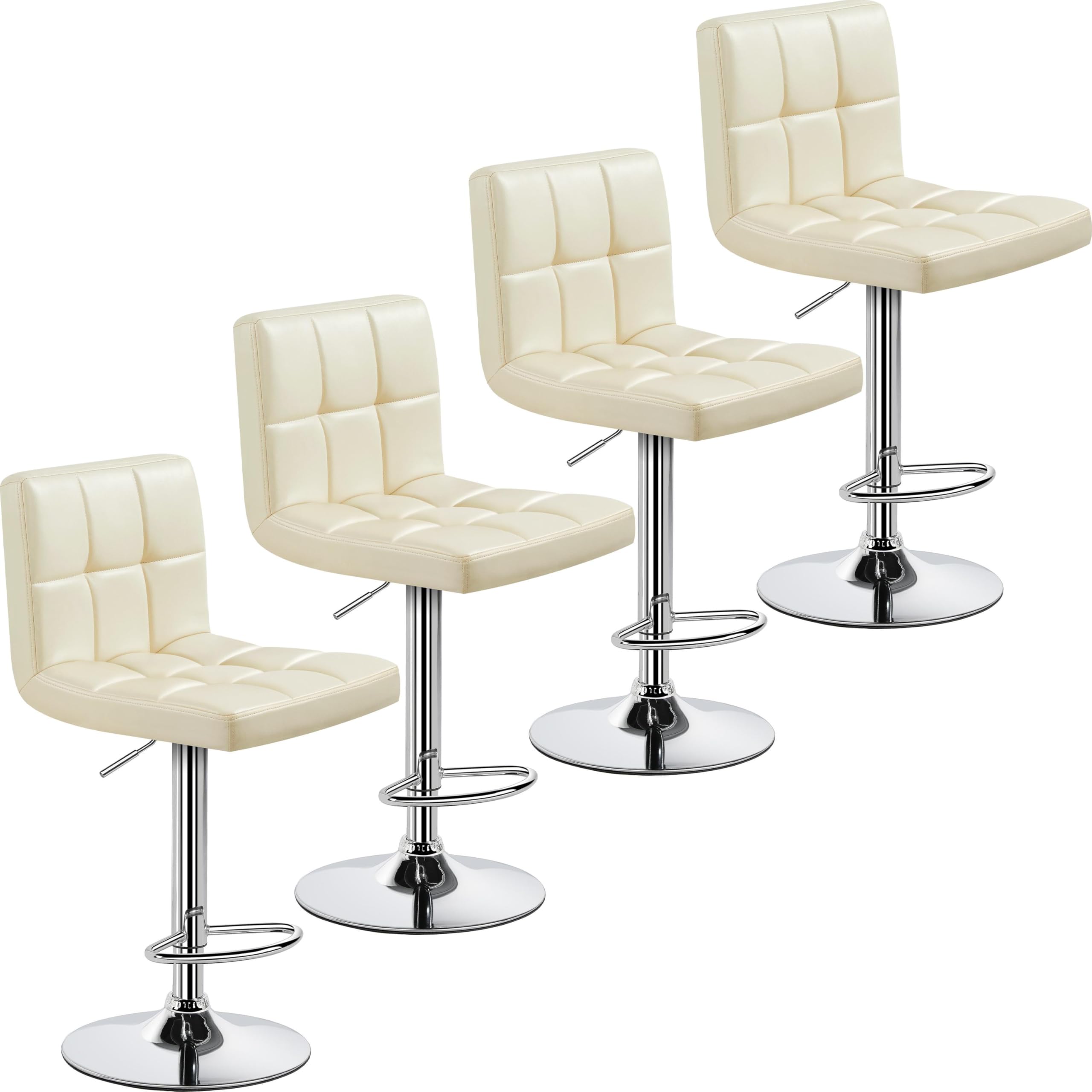 Yaheetech Bar Stools Set of 4, PU Leather Swivel Barstools, Height Adjustable Counter Chairs, Modern Stools with Back for Bar Kitchen Island Dining Room, 4pcs, Beige
