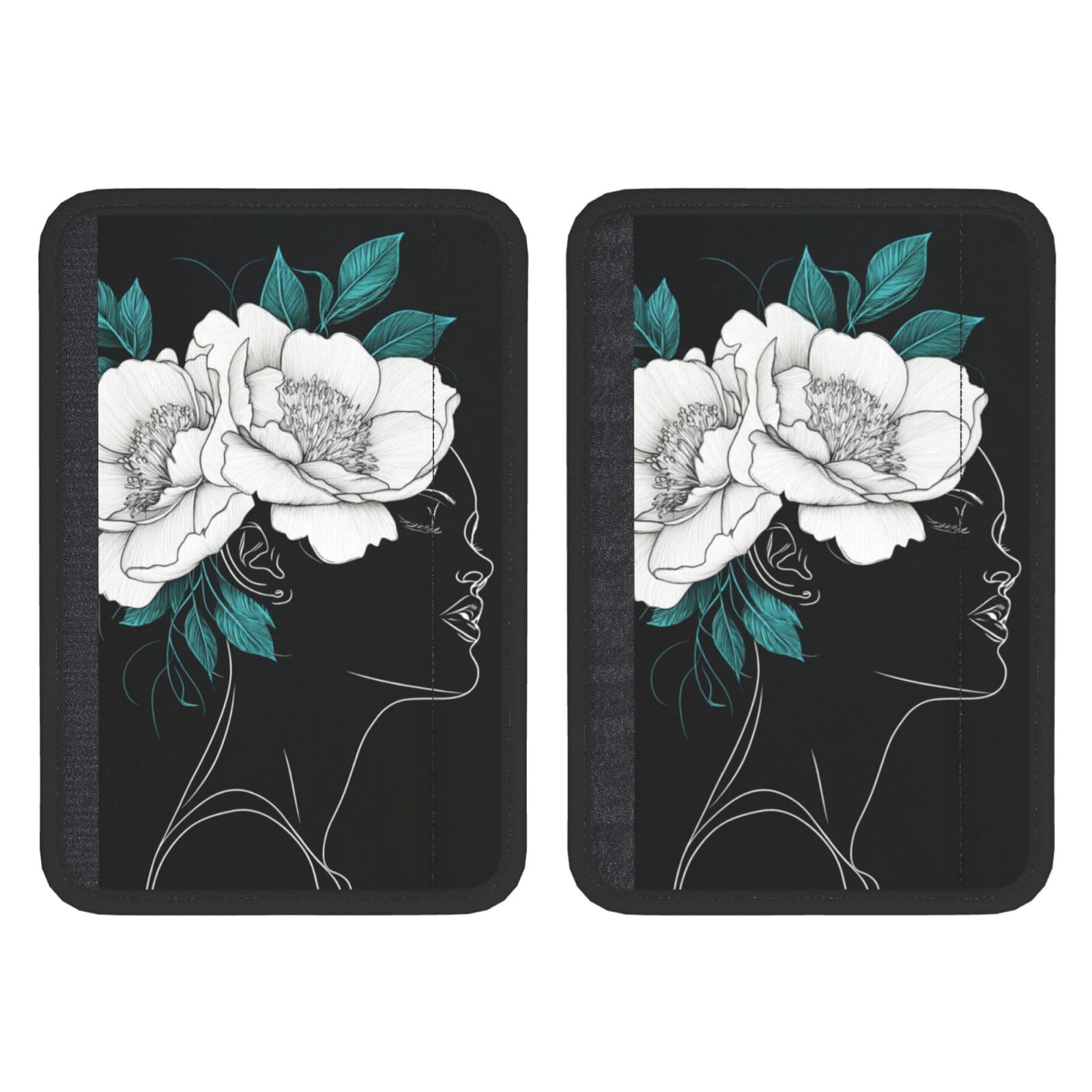 White Peonies On Woman Head Line Art Car Seat Belt Cover 2 Pack Seatbelt Strap Shoulder Pad Protector Universal Comfort for Car