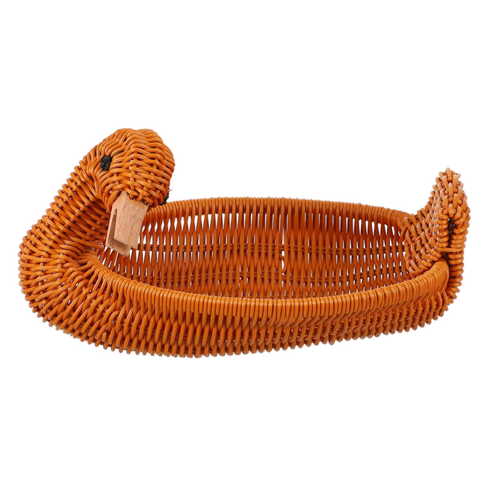 Cabilock Simulation Rattan Woven Duck Shaped Fruit Storage Basket Creative Snack Tray for Home Dining Smooth Polished Design Compact Multi Functional Organizer