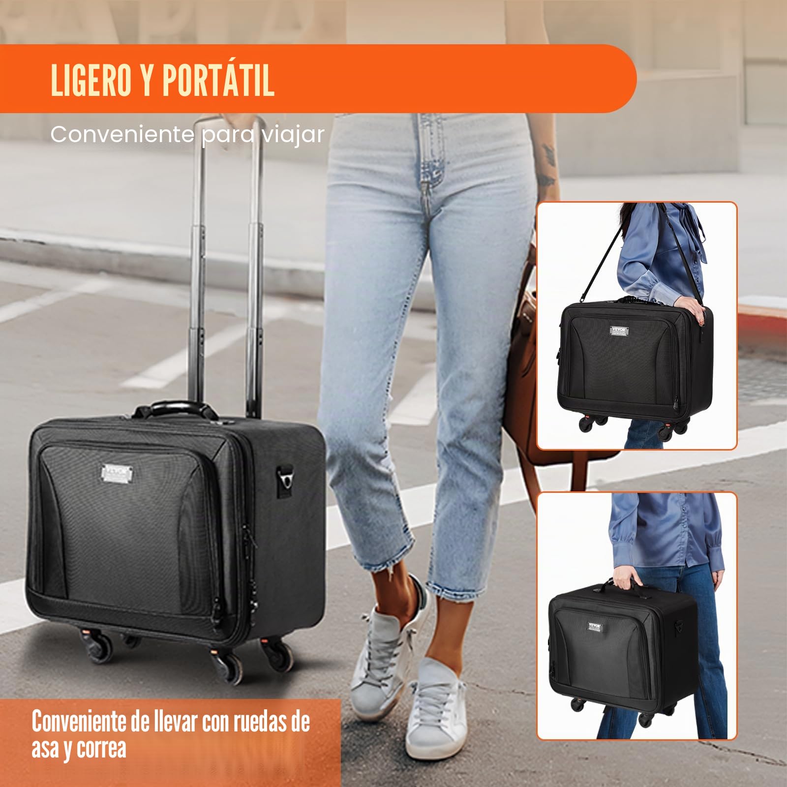 VEVOR Estuche de Maquillaje con Ruedas 3 Niveles, Maleta de Almacenamiento de Transporte con Asas Correa, Caja Bolsa de Maquillaje Oxford Impermeable Negro