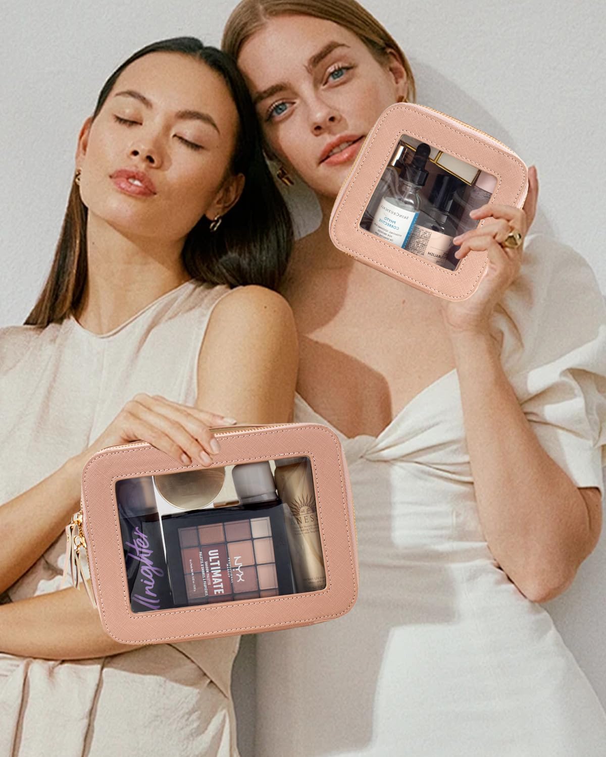 Bolsa de maquillaje transparente pequeña, mini estuche de cosméticos de viaje transparente aprobado por la TSA, bolsa de aseo con cremallera, bolsa de maquillaje portátil para bolso, viajes
