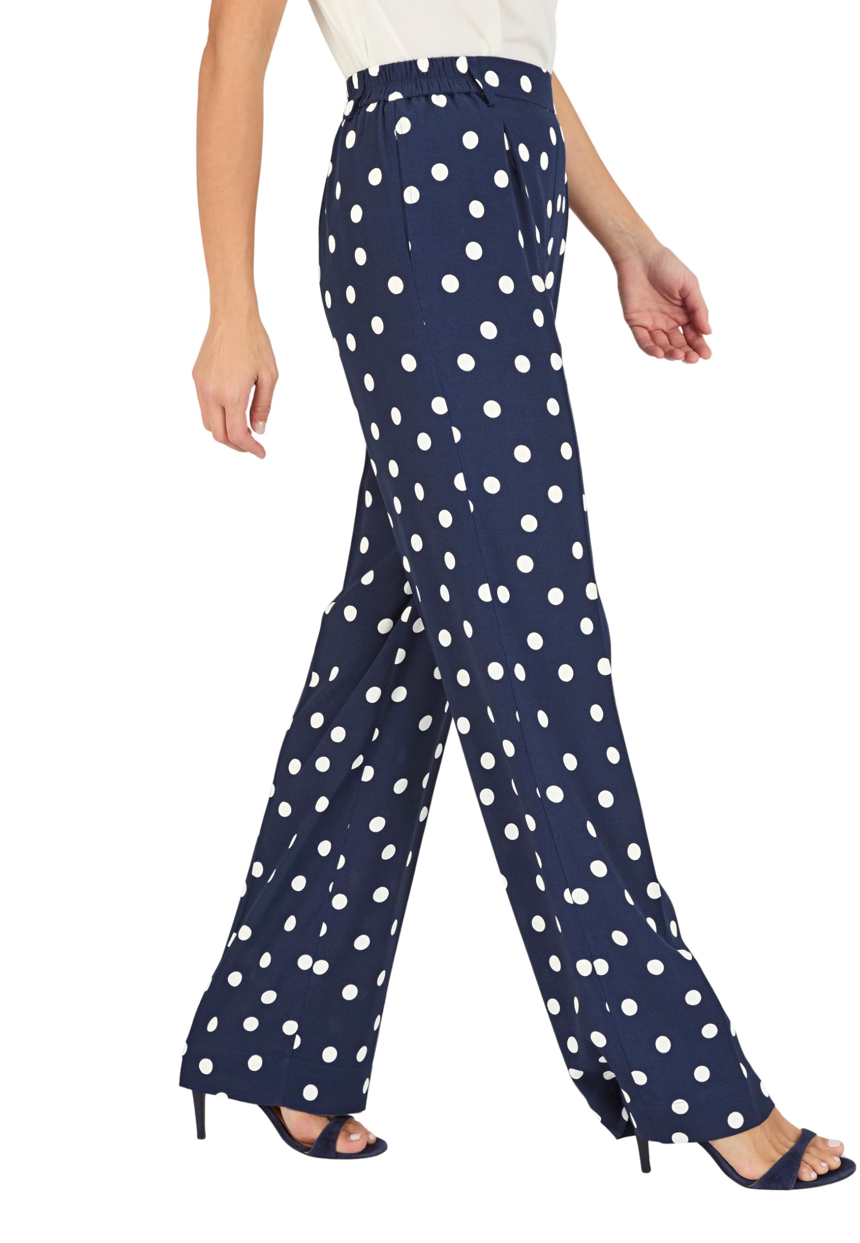 Damart Women's Blue - Polka Dot Wide-Leg Trousers, Navy Spot, 31 Inches