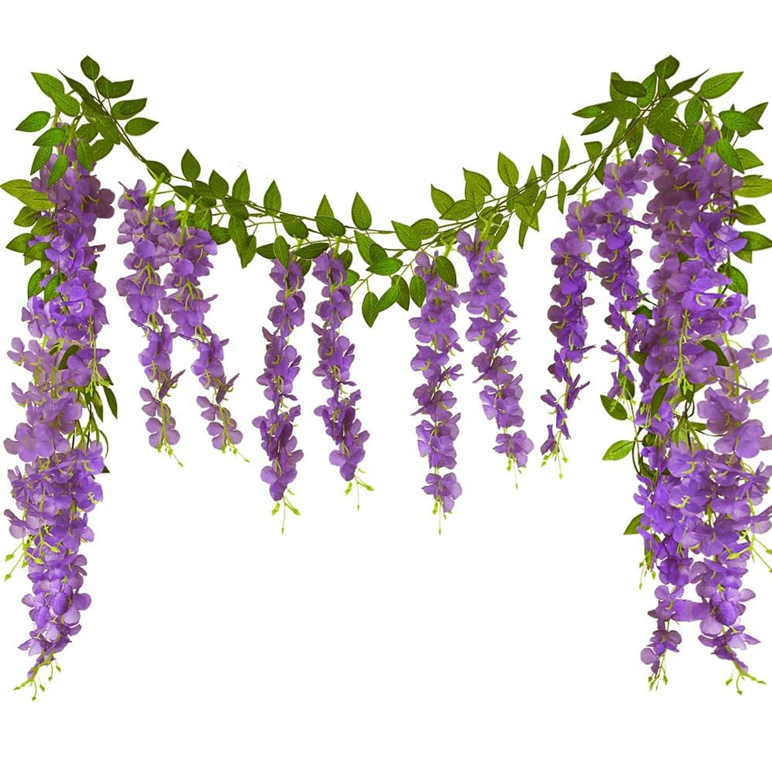 Lindadecor Purplish Blue 2Pcs 2.2M Artificial Flowers Decoration, Fake Flowers Artificial Wisteria Vine Garland For Ceremony Home Garden Wall Backdrop Wedding Christmas Party Decoration (Purplish Blue)
