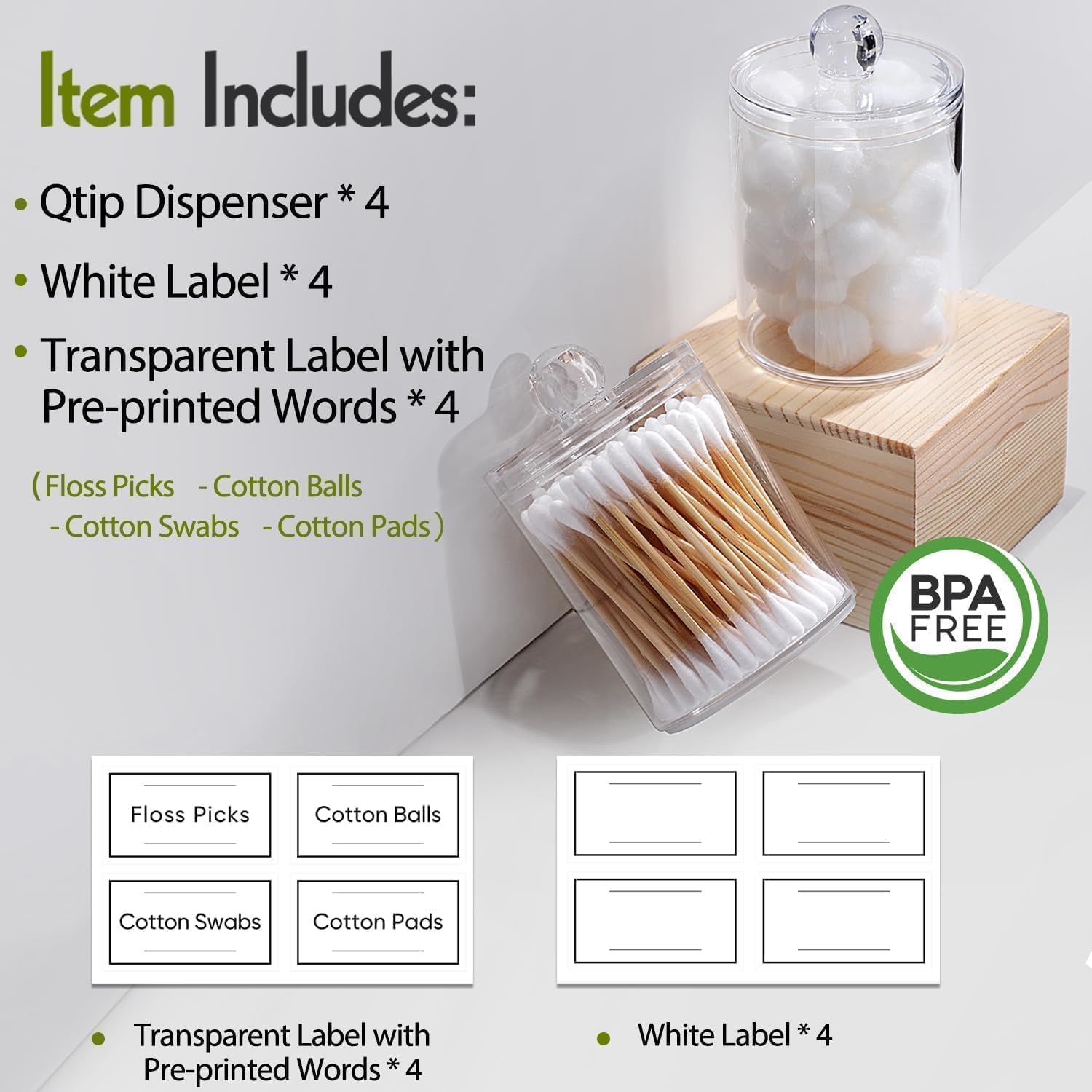 4 Pack Acrylic Qtip Holder Dispenser H914