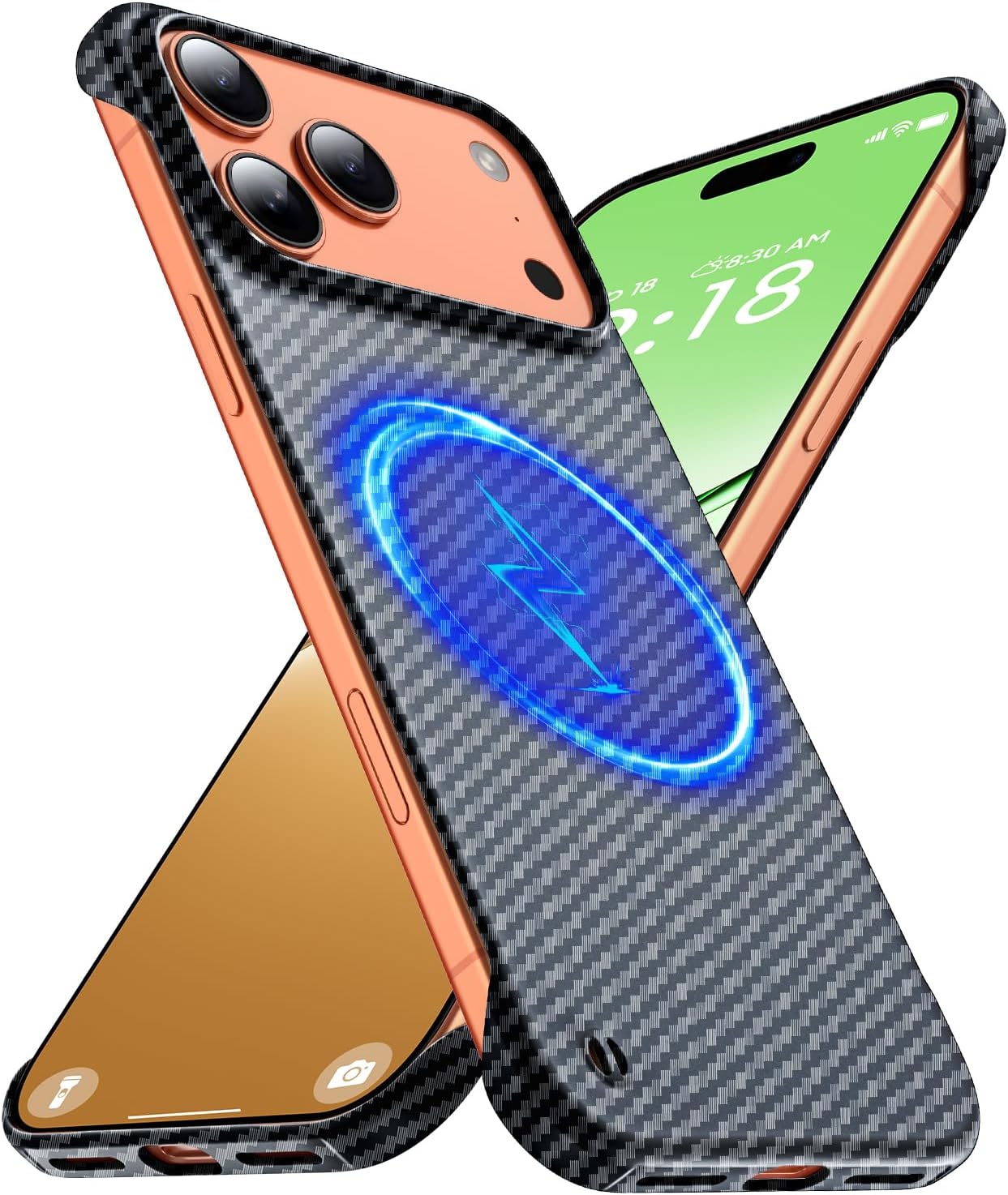 Magnetic Ultra-Thin Frosted Soft Touch Skin Borderless Carbon Fiber Style Texture for iPhone 17 Pro Frameless Case 6.3" Slim Minimalist Lightweight Matte Hard for MagSafe Cover Case-Black iPhone 17 Pro Black