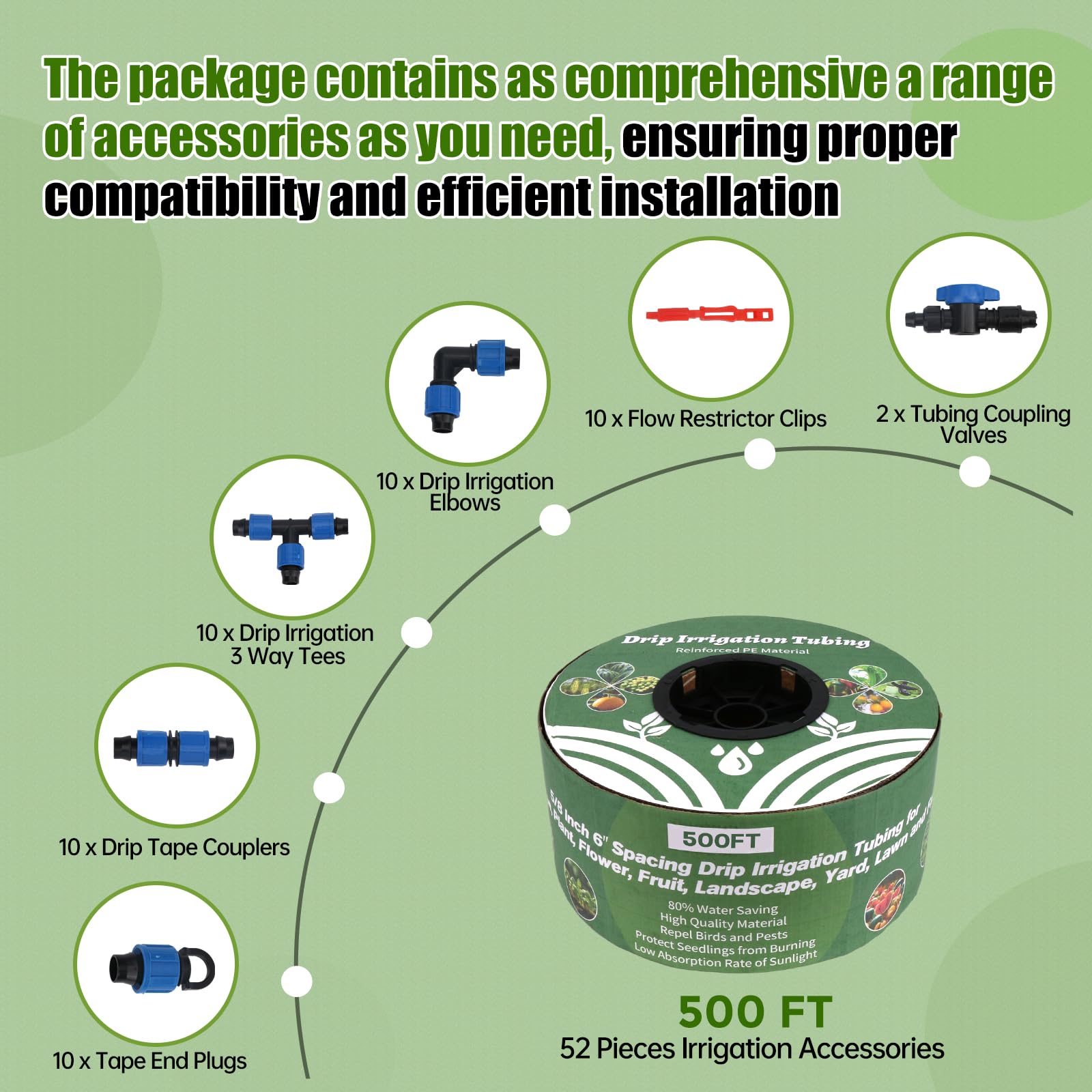 500FT 5/8 Inch 16 Mil Drip Tape Irrigation Kit, 6