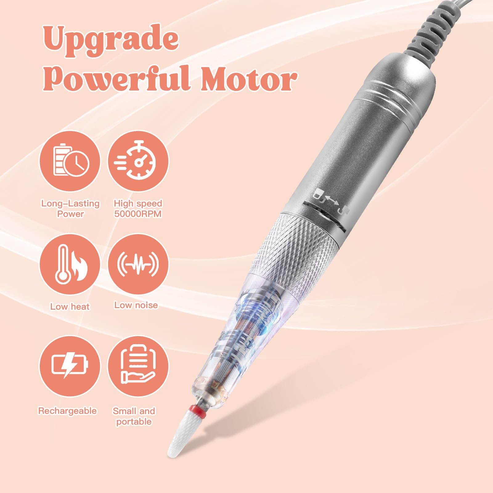 Set fresa per unghie elettriche, 50000 giri/min, fresa per unghie in gel, professionale per unghie in gel e acrilico, lima elettrica con velocità regolabile per manicure pedicure