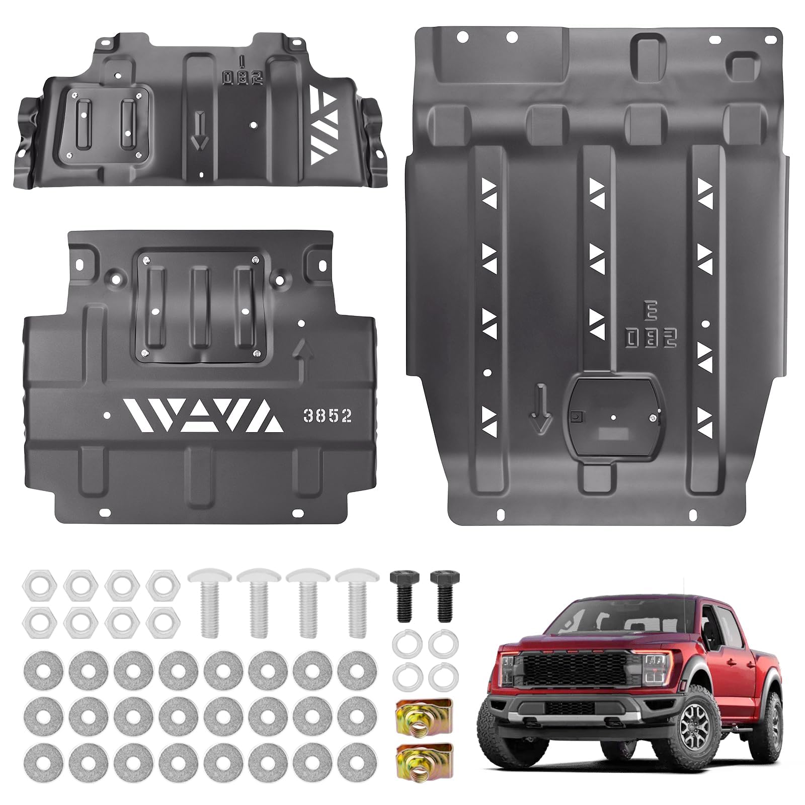 Sejaede Full Set Steel Skid Plate with Transmission Skid Plate, Heavy-Duty Splash Undercarriage Protection Shield, Compatible with 2015-2022 Ford F150