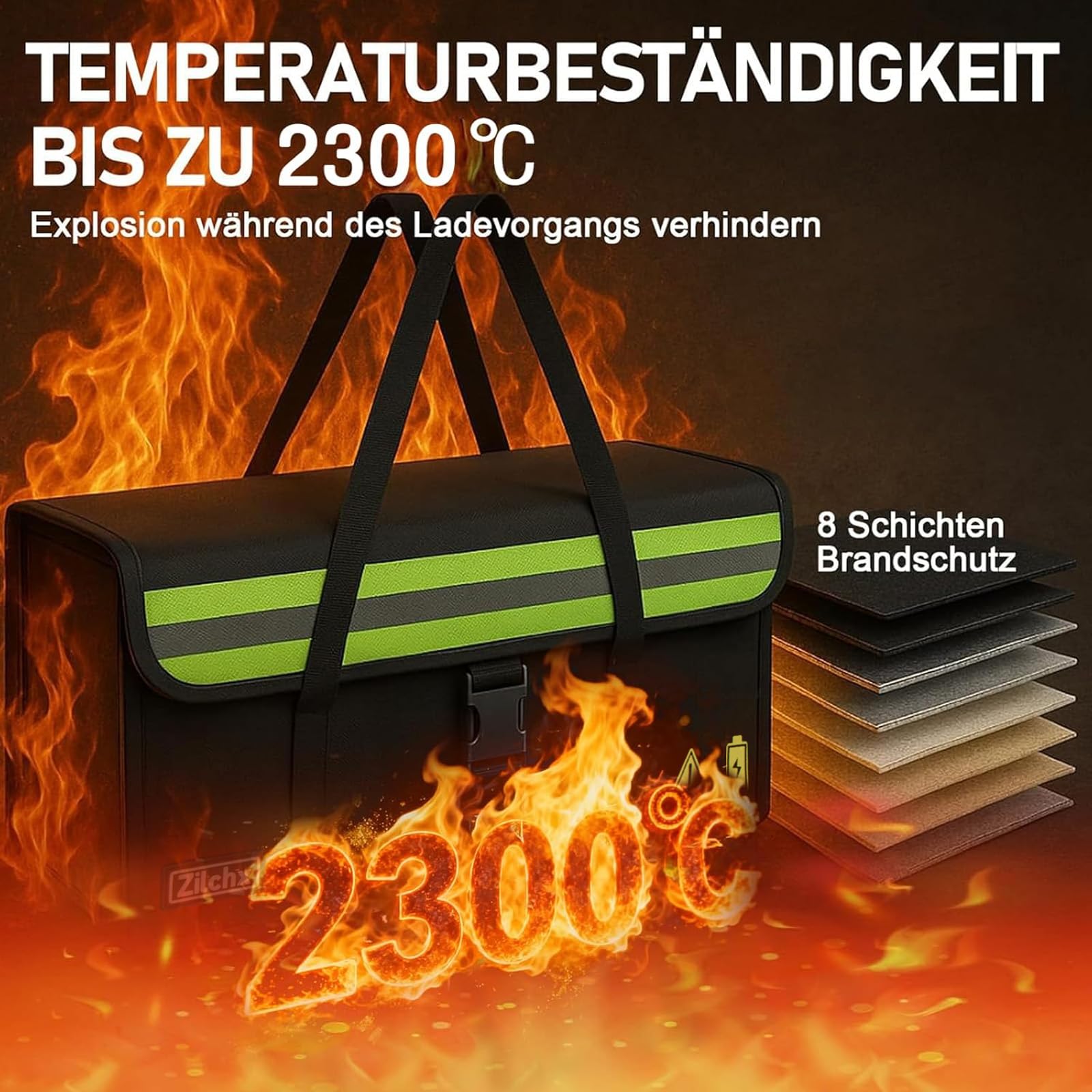 Ebike Sac de Batterie, 2 PCS Sacs de Batterie Ignifuge jusqu'à 2300 °C, 8 Couches de boîte Anti-feu, étanche Sac antidéflagrant Lipo, pour Charger Transporter Stocker, 51x16x16cm