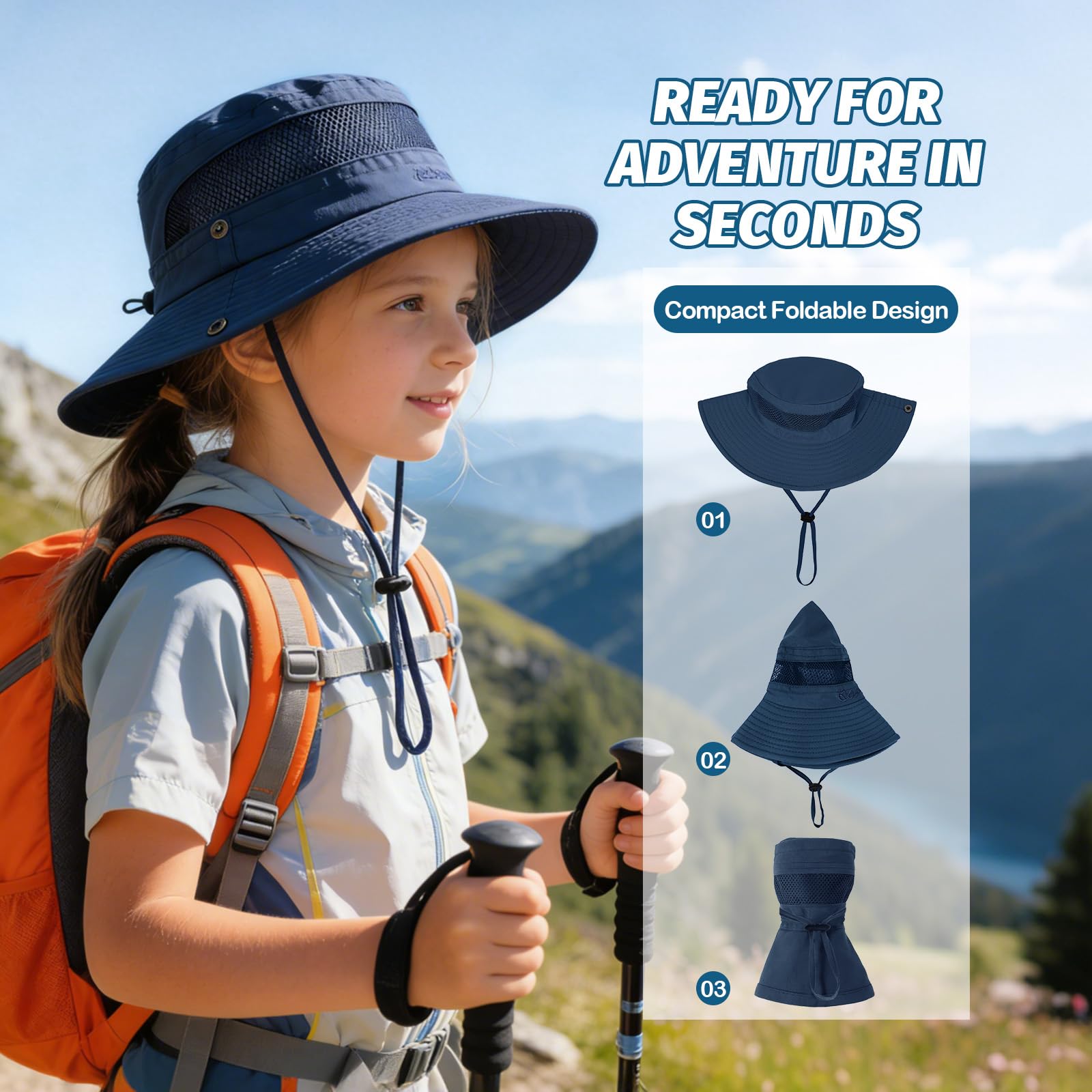 Cappello da sole per bambini per ragazze ragazzi all'aperto traspirante protezione solare UPF 50+ cappello a tesa larga cappello estivo da spiaggia