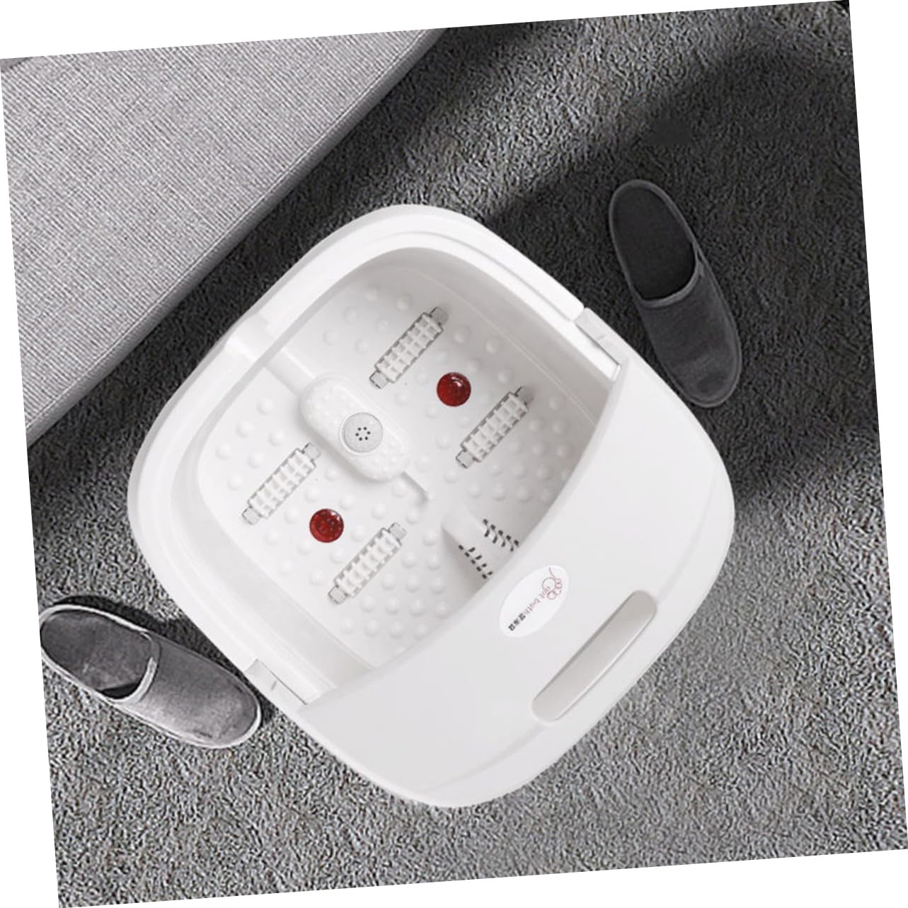 Catino Pediluvio Pieghevole Bianco in Pp e Ptr Coperchio | Leggero e Facile da Trasportare, Si Ripiega per Viaggio, Include Massaggiatore Plantare
