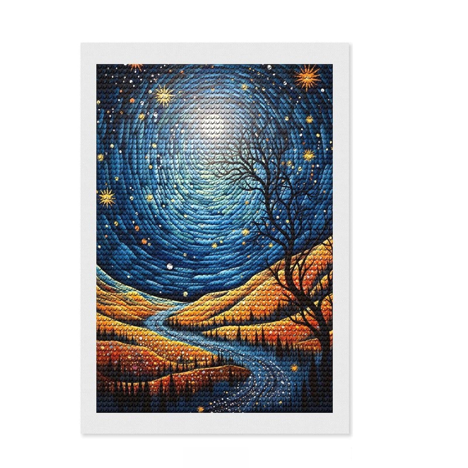 Junmoney Celestial Dreams Diamond Painting Set 8"x12", for Family Craft Time, Sparkling Round Gems, Christmas Gift, Bedroom Decor