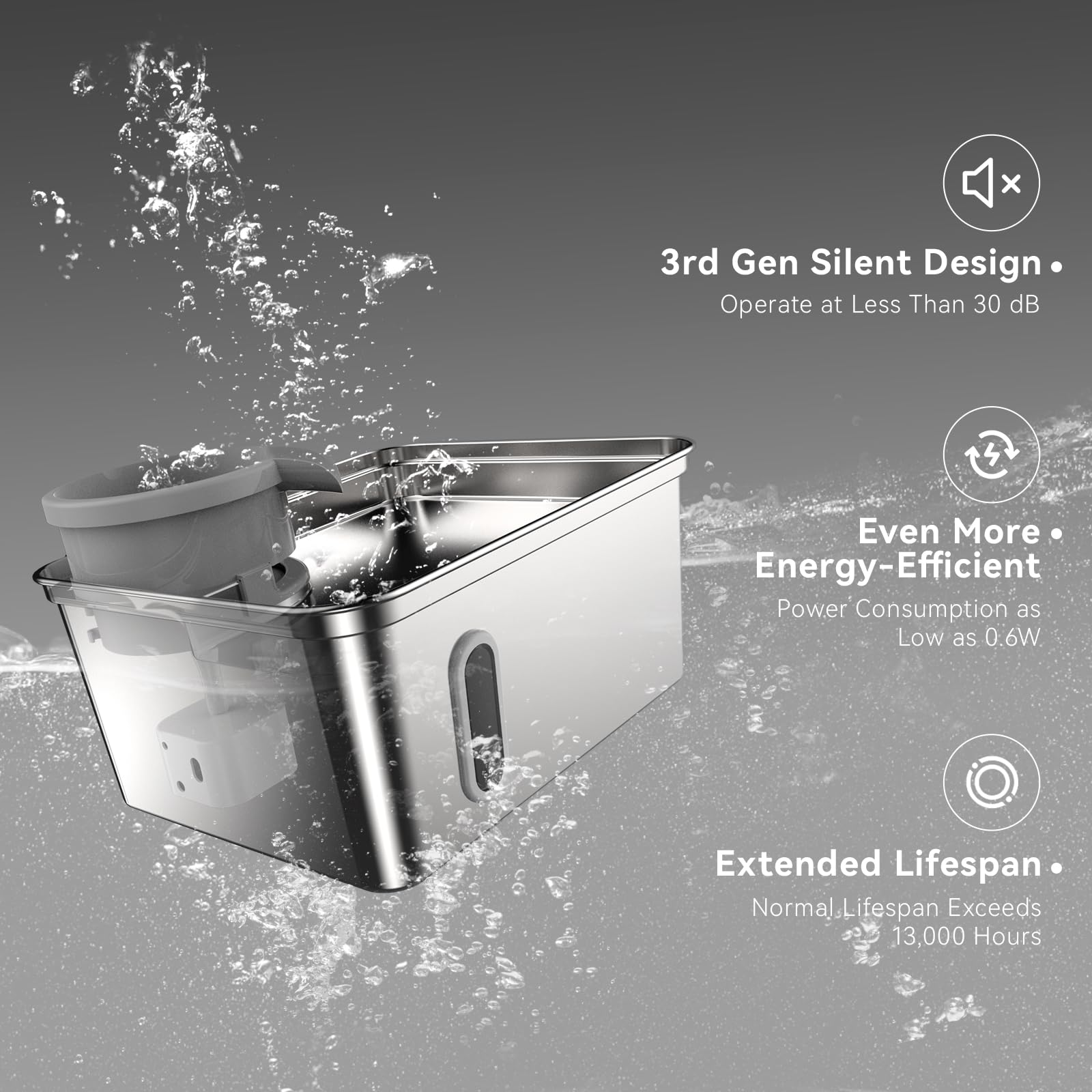 Fuente de agua para perros de acero inoxidable, 270 onzas/2.1 galones/8 litros, fuente de agua para mascotas para gatos y perros, fuente de agua para mascotas con gran capacidad, gran