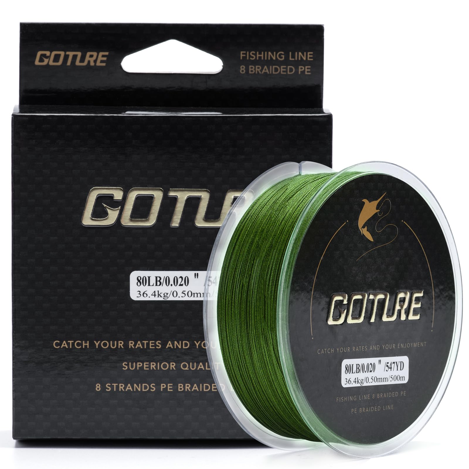 GotureX8 Braided Fishing Line - Ultra Thin Strong Sensitive Smooth and Zero Stretch Fishing Line, Super Abrasion Resistant Tournament Braided Lines - Blue, Black, Dark Green, Army Green- 20-80LB