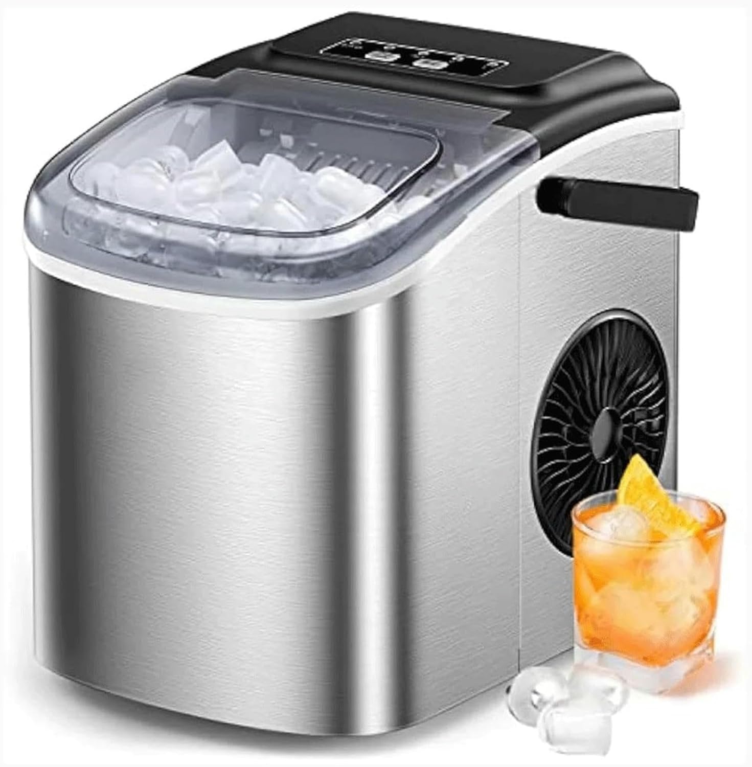 AMNOOL mdlian Countertop Ice Maker Self-Cleaning Ice Machine with Ice Scoop and Basket Stainless Steel, white-Fruit peach5