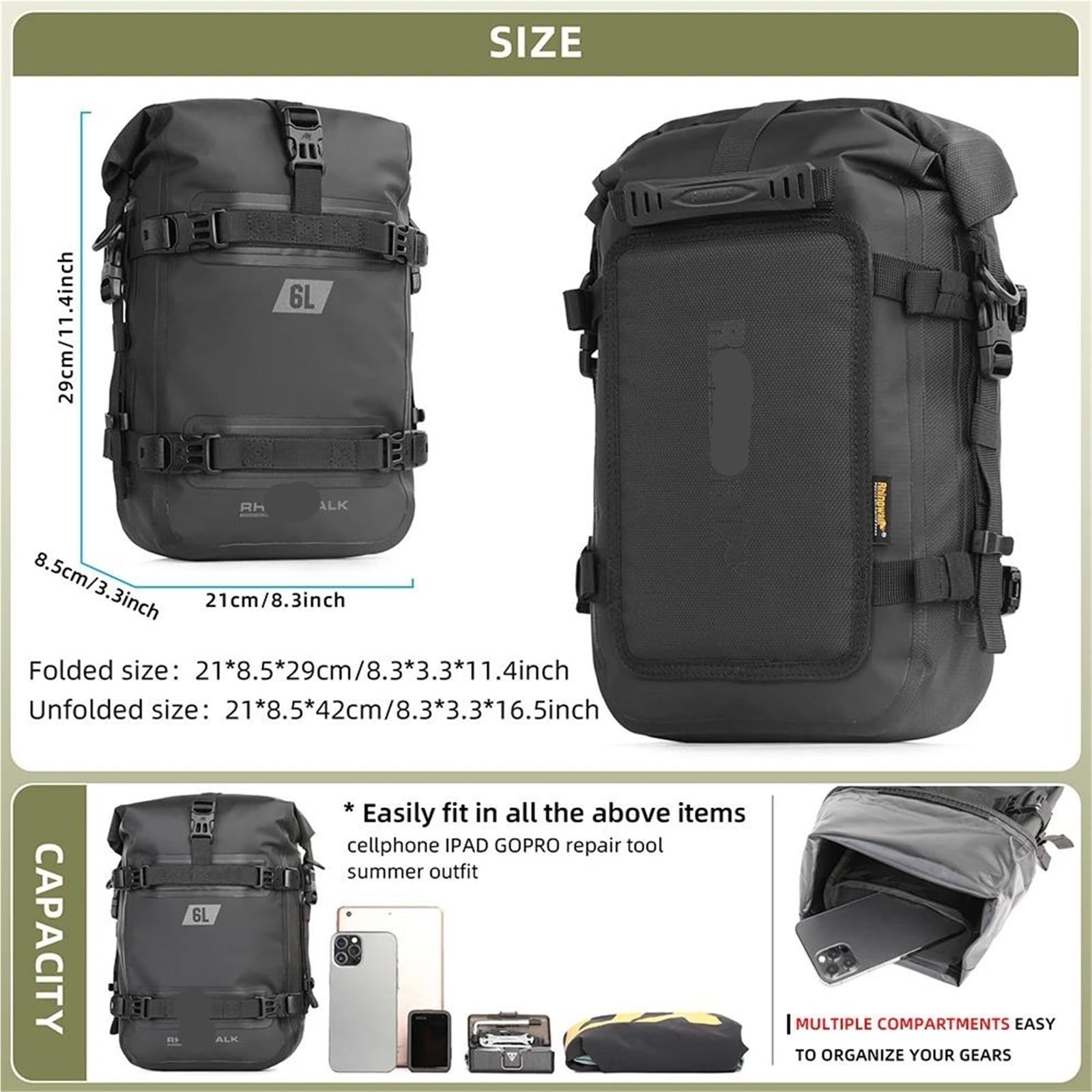 Borsa Per Telaio Laterale Per Moto Borsa Moto Da Sella Posteriore(Black)